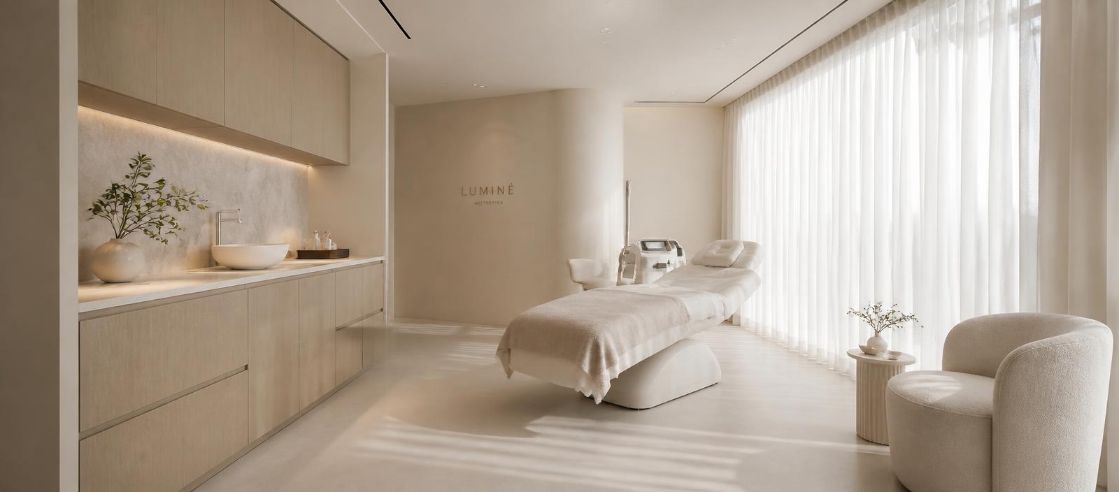 Detalhe do ambiente clean e sofisticado da Lumina Estética