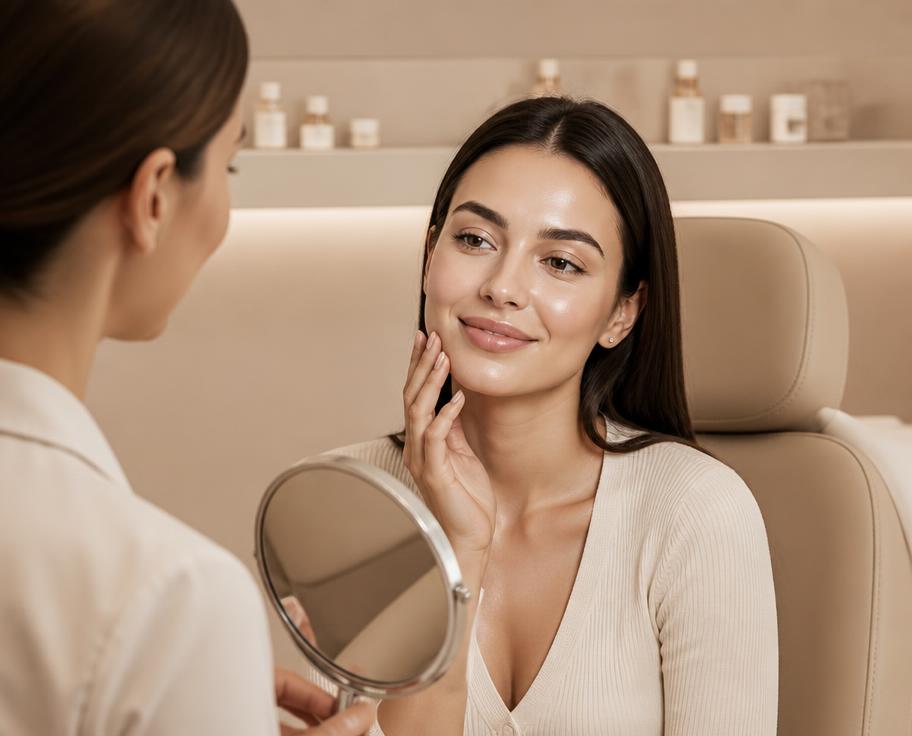 Avaliação facial para harmonização em clínica de estética moderna
