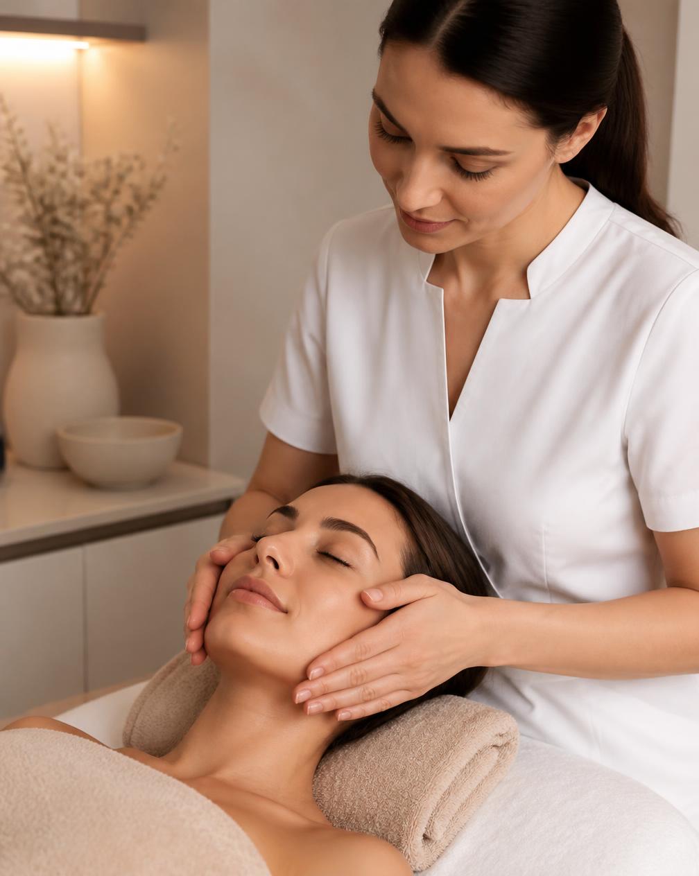 Profissional da Lumina Estética realizando tratamento facial em ambiente clean